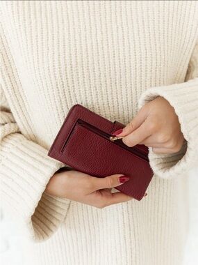 Burgundy Women's Leather Zip Wallet - Poppy and Peonies